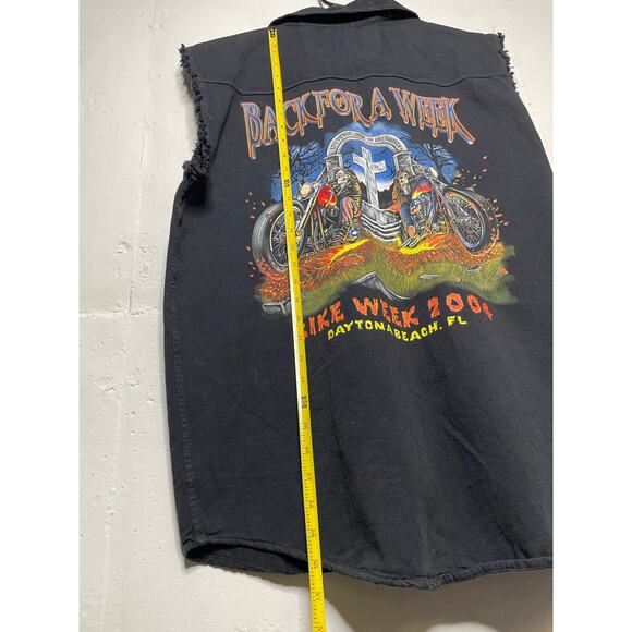 Biker Design Bike Week Daytona Beach 2001 Black Cutoff Vest Size Large Cotton - Picture 6 of 6